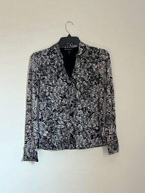 INC International Concepts Black and White Paisley Top, Size XL